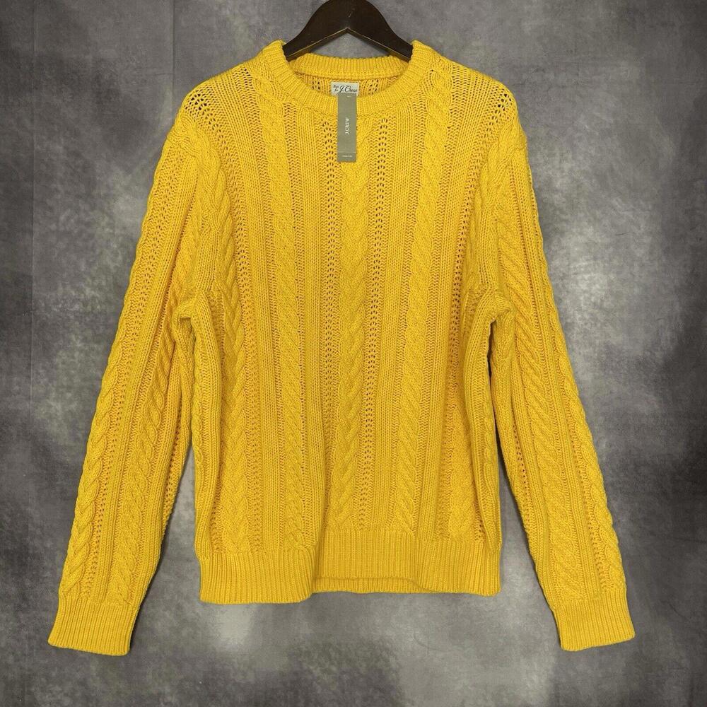 NEW J Crew Sweater Men's XL Heritage Cotton Cable‎ Knit Yellow BP637